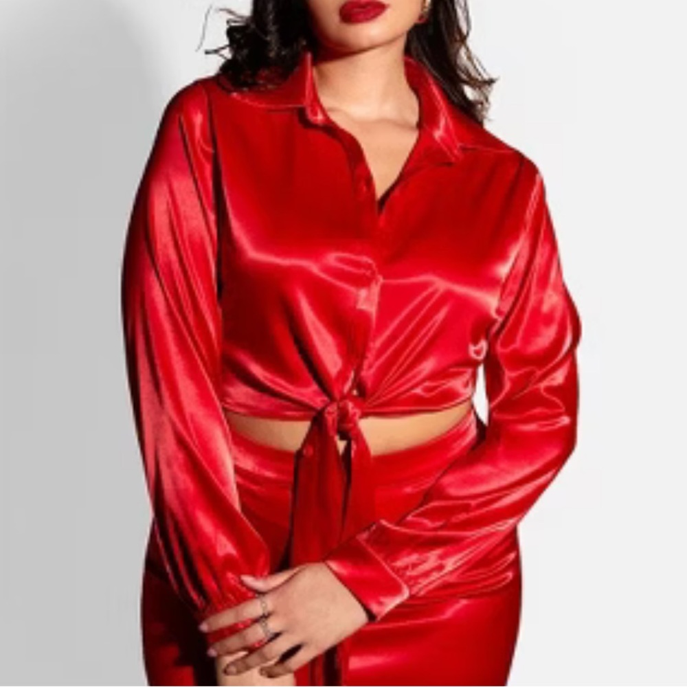 Rebdolls Red Satin Tie-Front Blouse